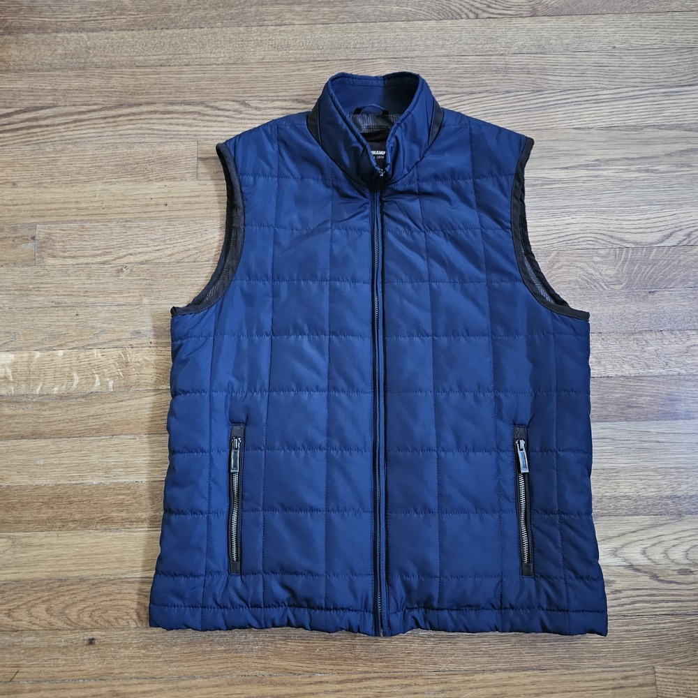 Johnston & Murphy Quilted Vest  Men's Medium Blue w/ Brown Suede Trim EUC